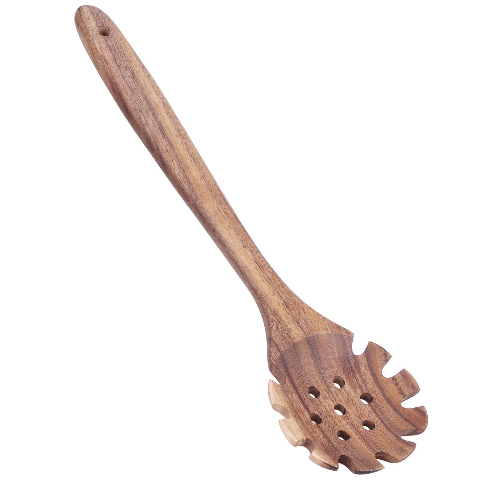Pasta Fork,Wooden Spaghetti Spoon,Spaghetti Server with Handle,32cm/12.6inch Professional Spaghetti Spoon with Teeth Pasta Server Spoon for Spaghetti Strainer