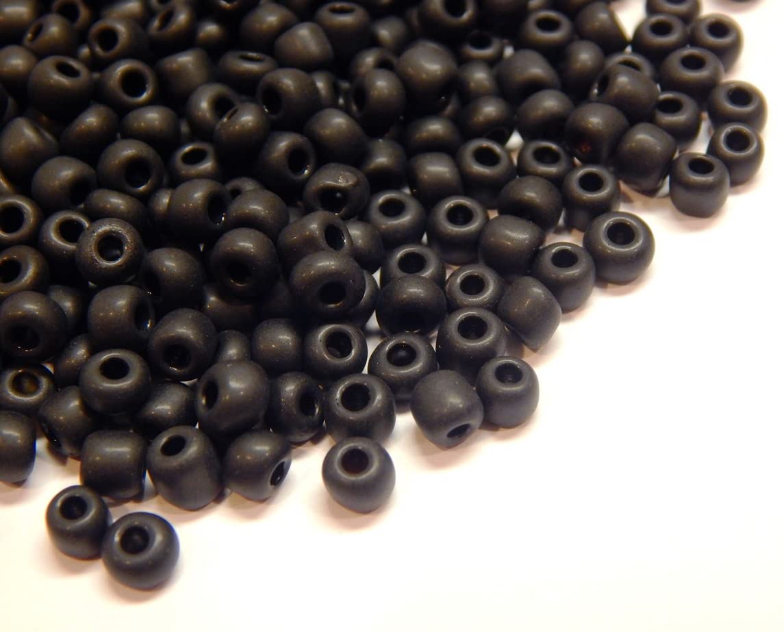 Pack of 1100 Glass Seed Beads 4 mm, 6/0, Pony Beads, Clear Mini Children's Beads, Seed Beads (Matte Black)