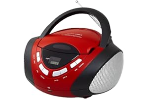 HANNLOMAX HX-320CD CD/MP3 Boombox, AM/FM Radio, USB Port for MP3 Playback, Aux-in, LCD Display, AC/DC Dual Power Source (Red/
