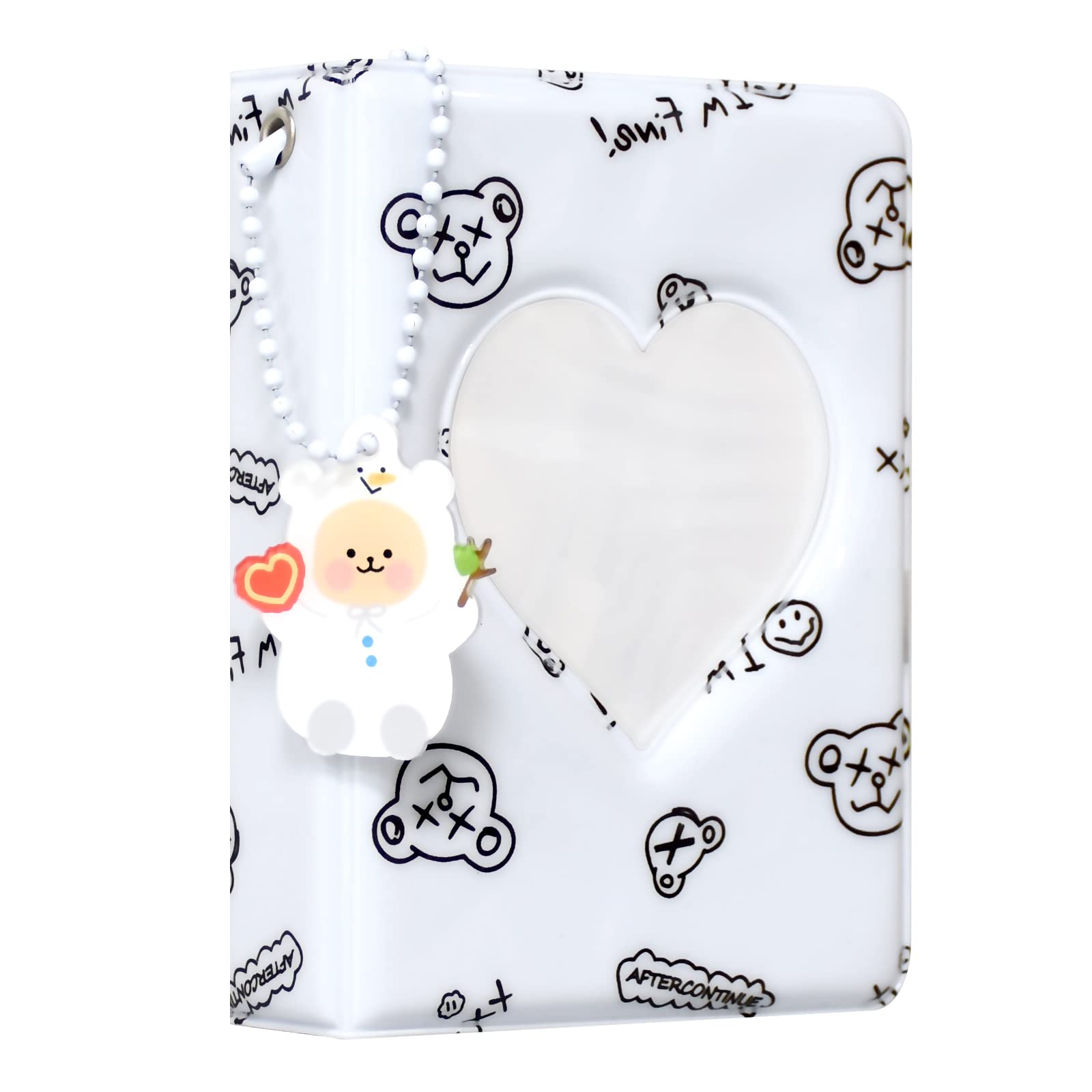 3 Inch Kpop Photocard Binder Holder Book,Mini Photo Album Kpop Photocard Binder, Love Heart Hollow Photo Card Holder Kpop Album 40 Pockets with Lovely Pendant for Photo Collection ( White )