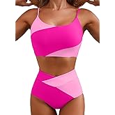 Herseas Women 2 Piece High Waisted Bikini Sets Color Block Popular Swimsuit 2026 Summer Beach Best Bathing Suits