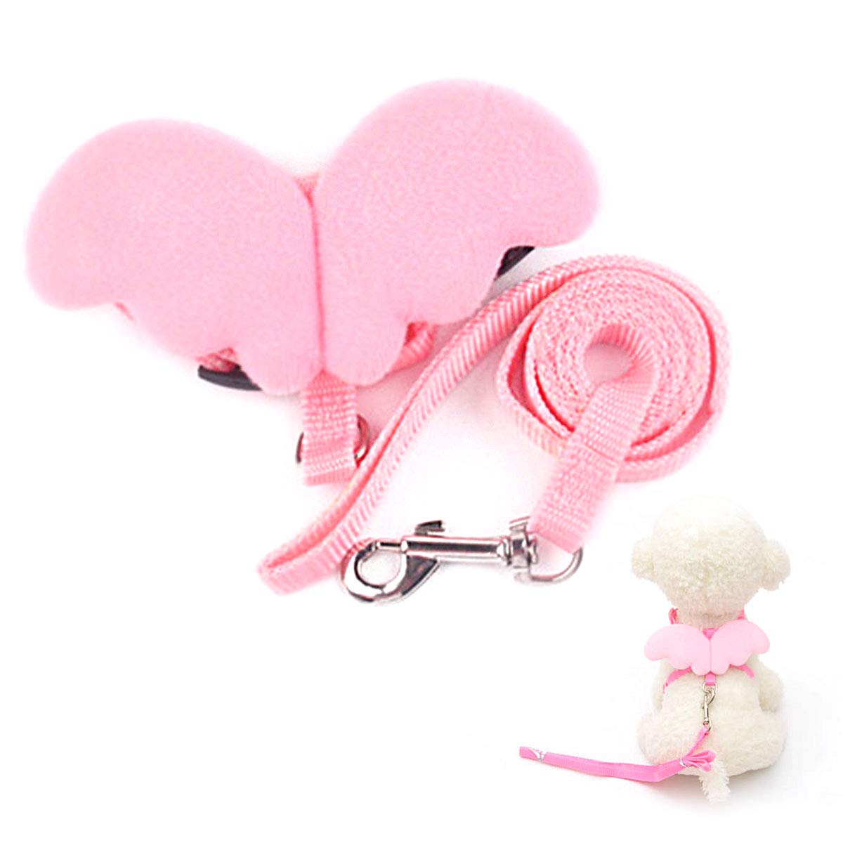 Icecode Cat Lead, Cat Leash with Angel Wings Nylon Strap Leash Adjustable Set of Harness - Best for Kitten (Pink)