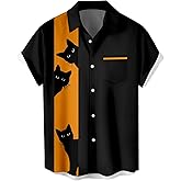 Deer Lady 2025 Halloween Button Down Shirts for Men Funny Pumpkins Hawaiian Short Sleeve Casual Bowling Shirt