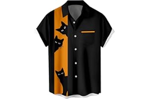 CURBODO Bowling Shirts for Men Retro Short Sleeve Button Down Shirt Hawaiian Casual Printed Beach Shirt