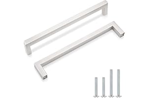 Gobrico 5 Pack Brushed Nickel Cabinet Handles,Modern 6-1/4" Cabinet Handles Bathroom Drawer Pulls, Square Kitchen Cabinet Han