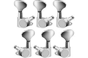 Vangoa 3L3R 6 Pieces Guitar String Tuning Pegs Tuner Machine Heads Knobs Tuning Keys for Acoustic or Electric Guitar, Chrome, Silver Fish