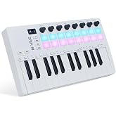M-VAVE 25 Keys 16 Backlit Drum Pads MIDI Keyboard &ndash; Professional Beat Maker and Keytar for Keyboard Music Production Builtin Battery Wireless Connect White
