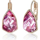Austrian Crystal Triangle Leverback Drop Earrings for Women 14K Rose Gold Plated Hypoallergenic Jewelry