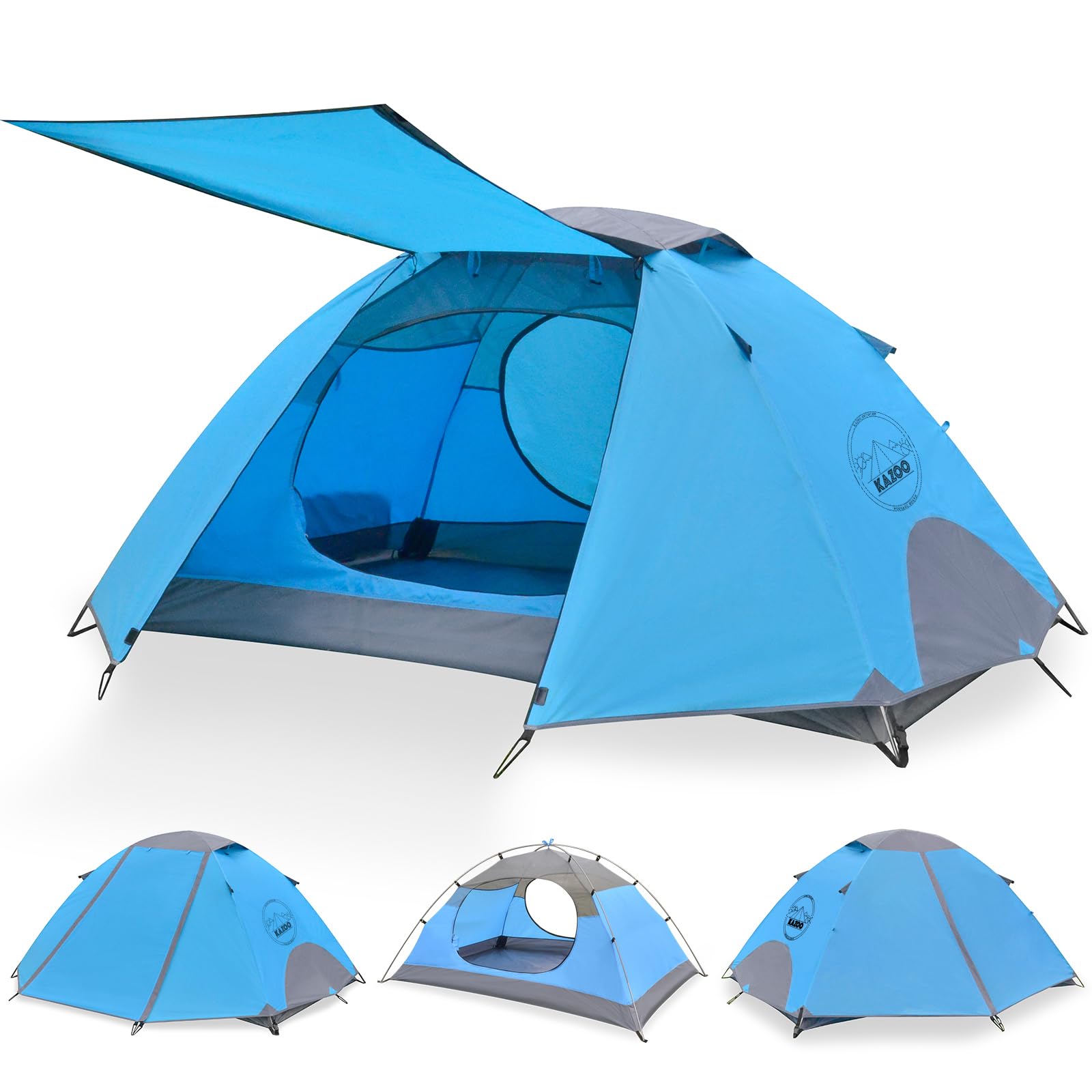Photo 1 of KAZOO Waterproof Backpacking Tent 2/3 Person Lightweight Camping Tents 2/3 People Hiking Tents Aluminum Frame Double Layer (2P Blue)
