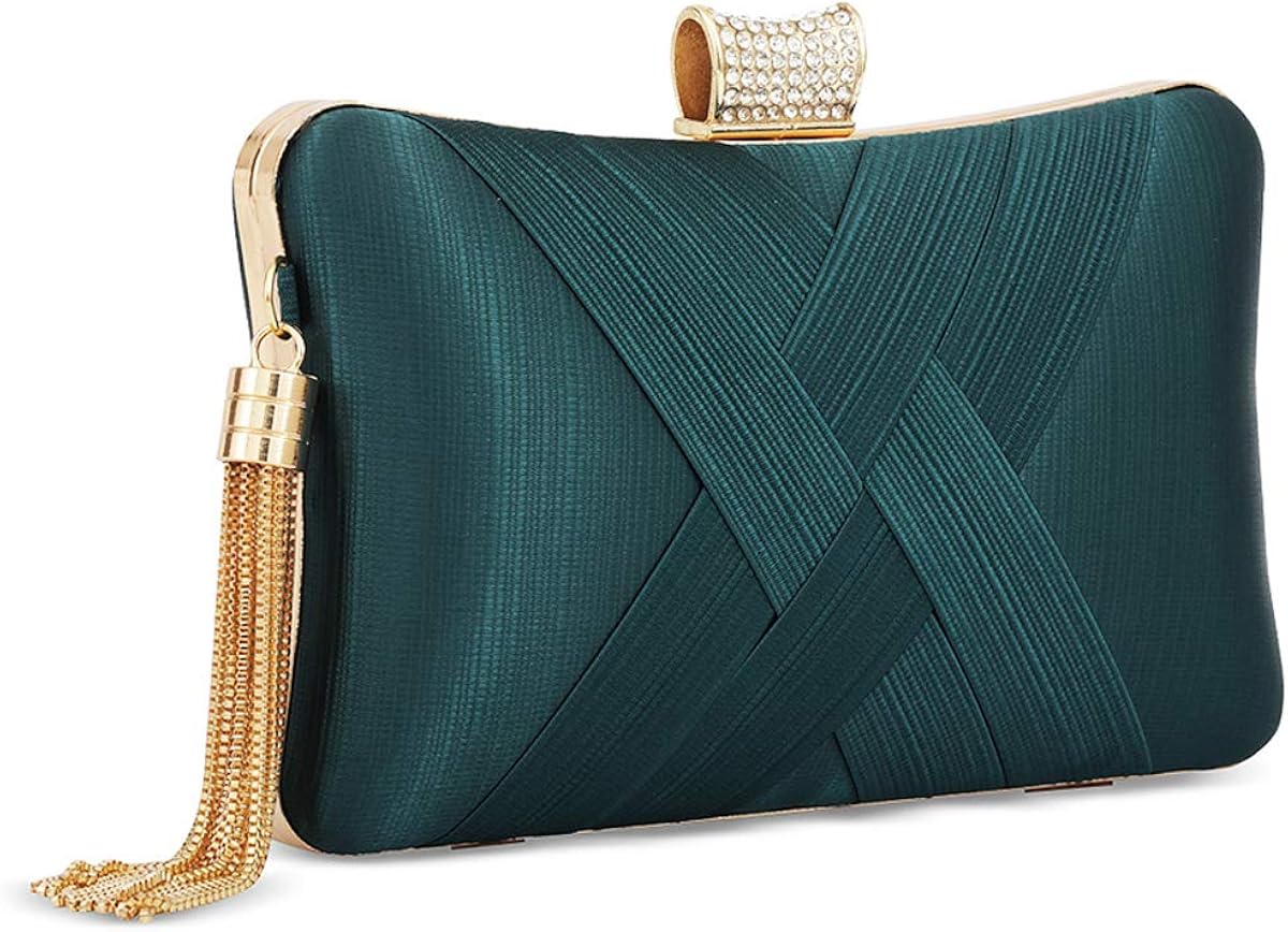 zebrum Womens Evening Clutch Bag, Handbag,Wedding Bag,Ladies Party Clutch Purse,Great Gift Choice(Big Dark Green-Elegant Tassel)