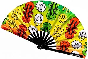 KANDIES WORLD INC Kandies World UV Reactive Custom Festival Folding Hand Fan - Unique Designs, Made of Bamboo, Clacking Sound, Lightweight - Perfect Rave and Festival Accessory!