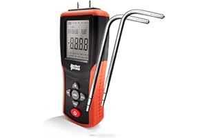 PerfectPrime AR1890P2, Digital Air Pressure Manometer to Measure Gauge & Differential Pressure ±13.79kPa / ±2 psi / ±55.4 H2O with pair of 304 Stainless Steel Static Tube 5.13" x 2.34" Length