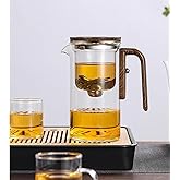 Enchanti Magic Tea Pot, 25.3oz Upgrated Enchanti Tea Magic Teapot with Wooden Handle, 2 in 1 Water Separation Glass Teapot,Wi