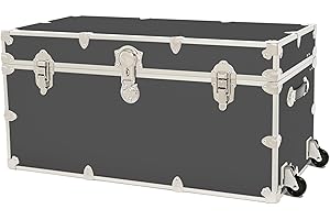 Rhino Trunk & Case Classic XXL Home Storage & College Trunk With Wheels - 36”x18”x18”, Seats 1500+ lbs, Soft-Close Lid. USA Made Secure Dorm Furniture, Organization, Steamer Style Blanket Chest