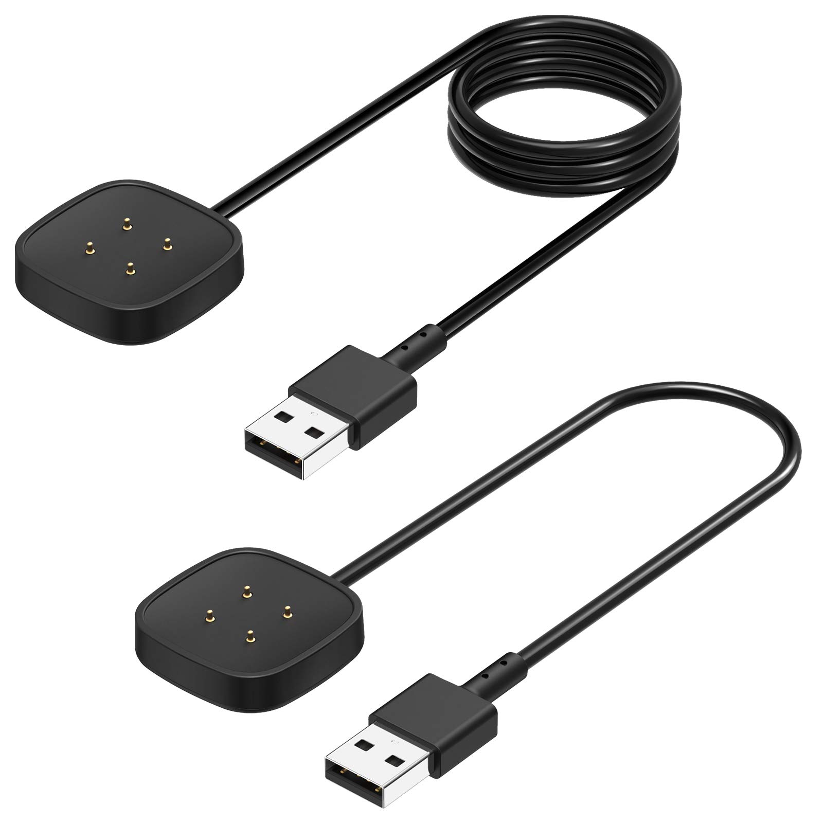 FASTSNAIL 2Pack Charger Cable for Fitbit Versa 3/Versa 4 & Sense/Sense 2,Replacement USB Charging 3/Fitbit Sense Smartwatch 3 Dock Stand 1.0ft+3.3ft, Black