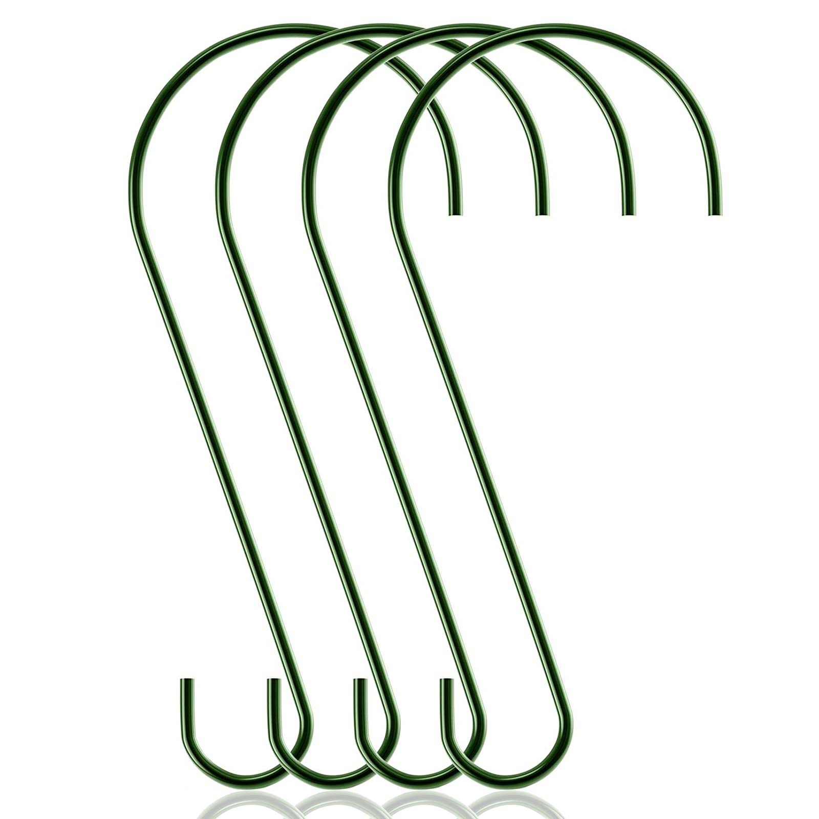 QIODAZOO 30cm Bird Feeder Tree Hooks Planter Hanger, Bird Hooks S-Hooks Metal Rustproof for Birdcage, Baskets, Plants (Green, 4pcs)