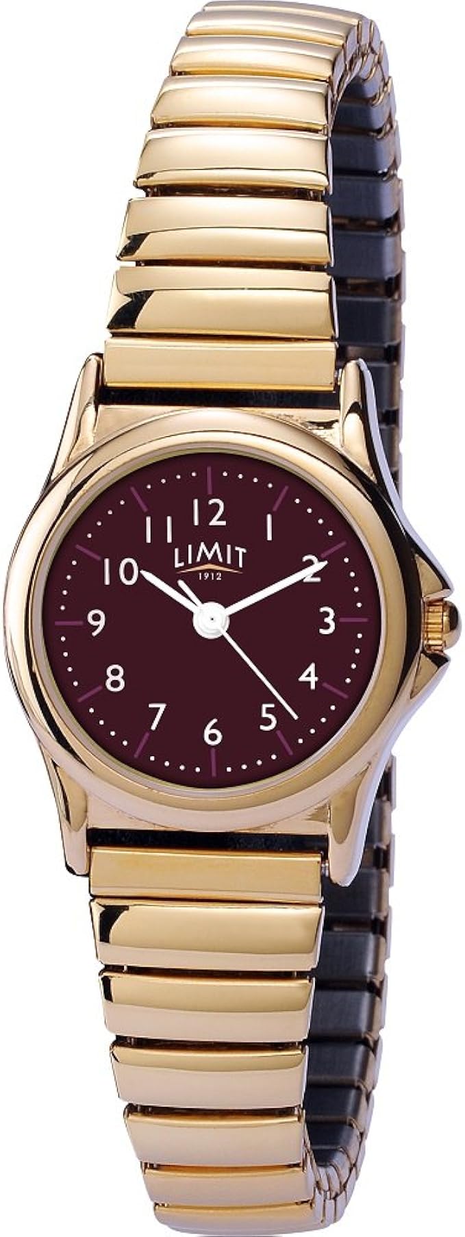 Limit Classic Burgundy Dial Gold Plated Expander Bracelet Ladies Watch