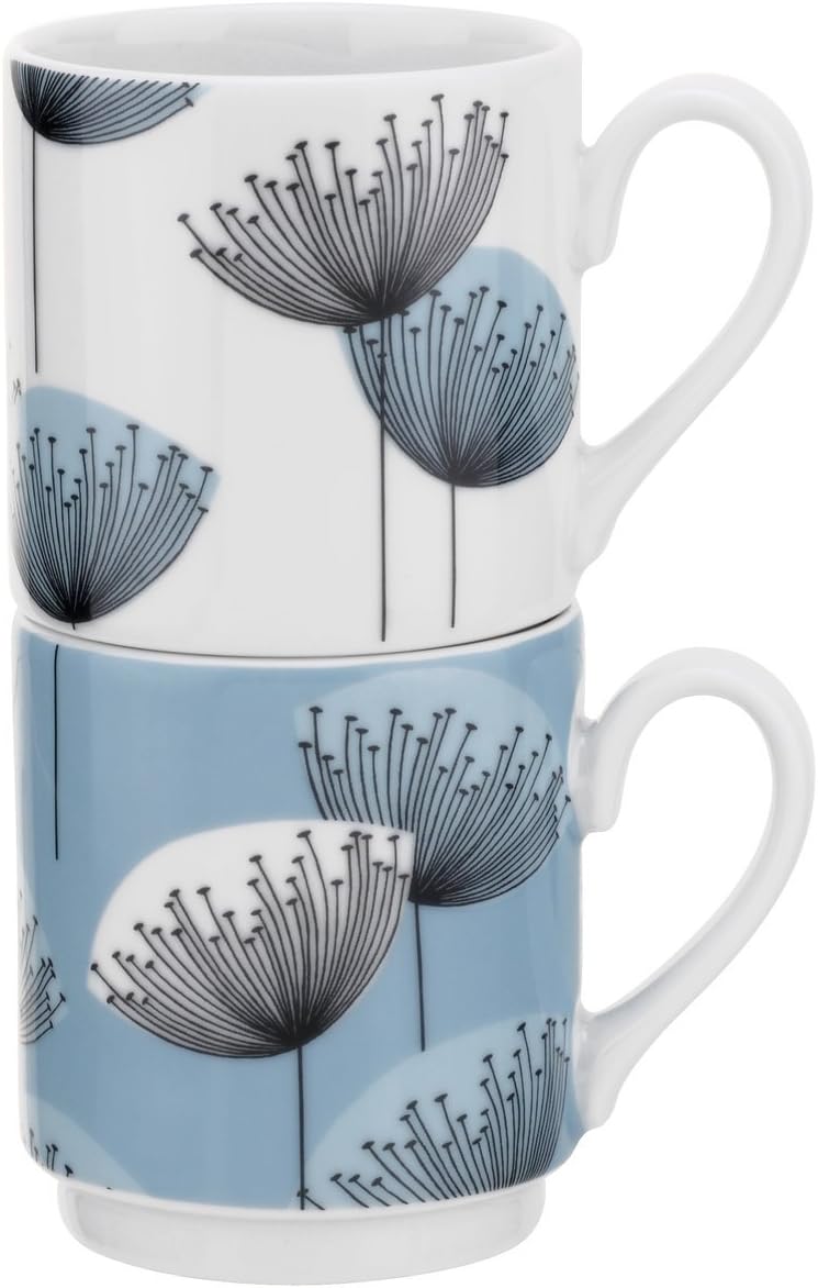 Portmeirion Home & Gifts Boxed Stacking Mug Set, Porcelain, Blue, 8 x 11 x 9 cm