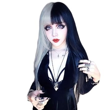 Amazon Com Fengkuo Punk Gothic Wind Female Long Straight Wig Air