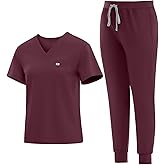 Eadflie Medical Scrubs Set for Women - Classic V-Neck Top & Jogger Pants with Stretch Nursing Uniform Scrub Suit