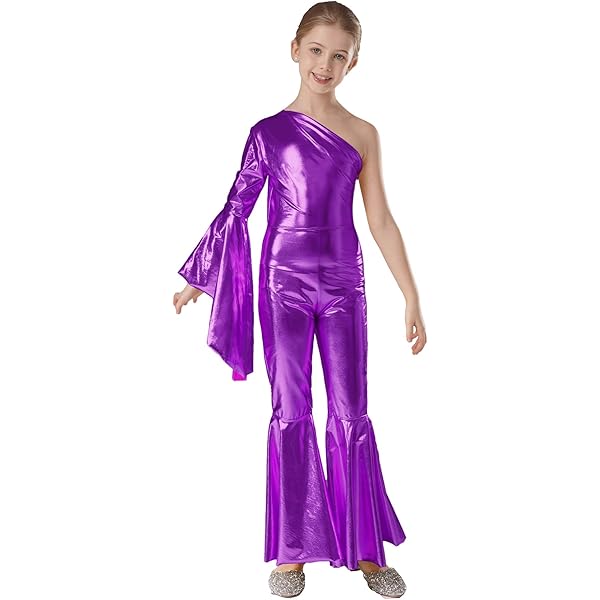 FEESHOW Girls Sequin One Shoulder Jumpsuit - Sleeveless Party Romper For Kids