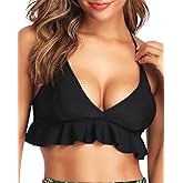Tempt Me Women Bikini Top Ruffle Flounce Swimsuit V Neck Swim Tops Only Padded Bathing Suit