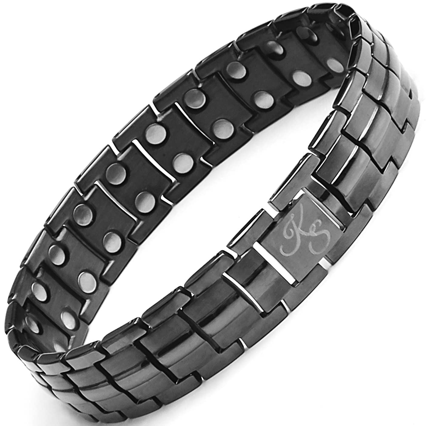 Kalsi Style Ultra Strength Titanium Magnetic Bracelet, Double Row 3500 Gauss Magnets for Men & Women, Resizing Tool & Gift Box (Gunmetal)