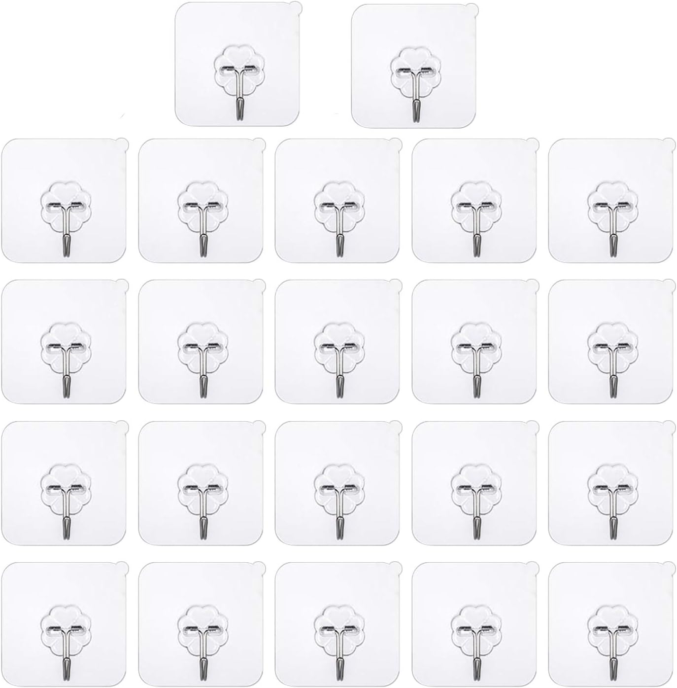 Vanky Adhesive Sticky Hooks 13lb(Max) Heavy Duty Wall Hooks Ceiling Hooks Seamless Hooks Transparent Hooks Nail Free Bathroom Kitchen Wall 22pack