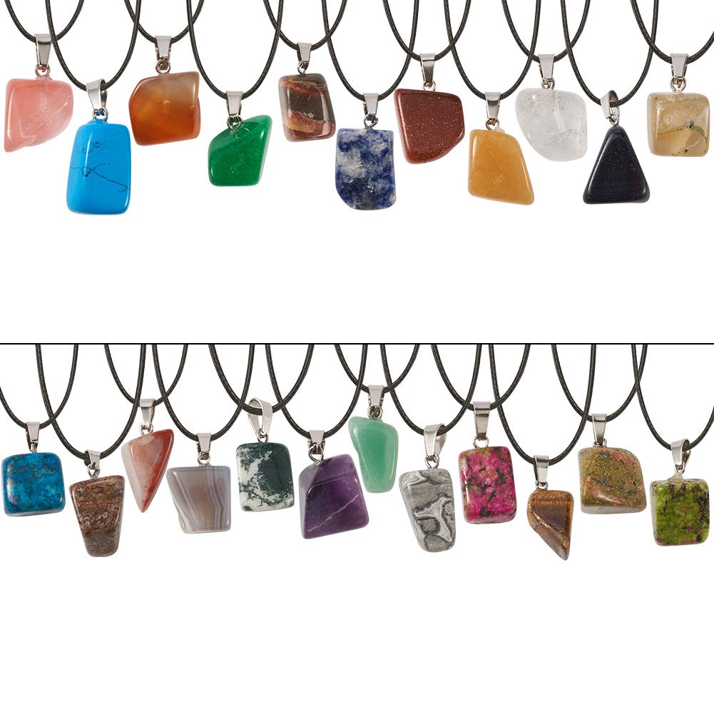 PandaHall 48pcs Irregular Gemstone Pendants with 10pcs Waxed Cotton Cord Necklace Healing Stone Charms Pendants for Jewelry Making