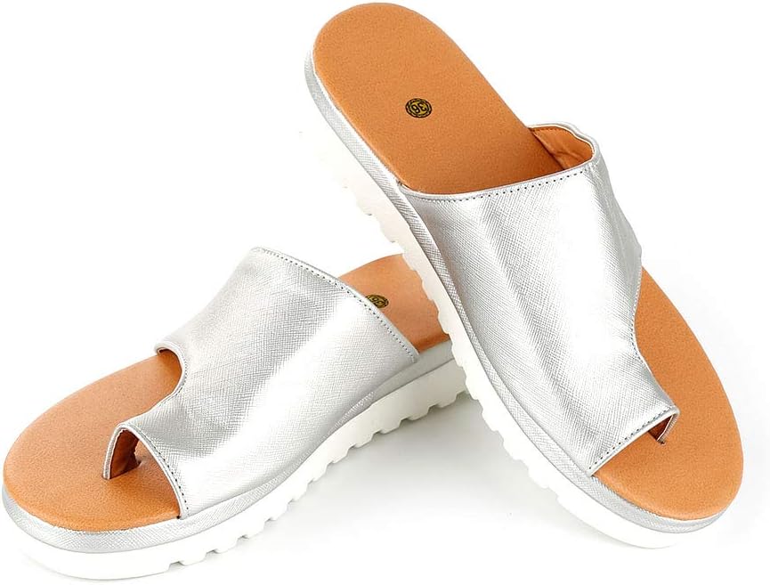 Bunion Corrector Women Comfy Sandals Open-Toe Platform Shoes Feet Correcting Slip-on Flat Sole Sandal Semi-Slip Orthopedic Deformity Shoes Toe Straighten Shoes