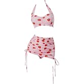 daizbella Women's Bikini Sets 50's Retro Vintage High Waist Strawberry Swimsuit Two-Piece Bathing Suit