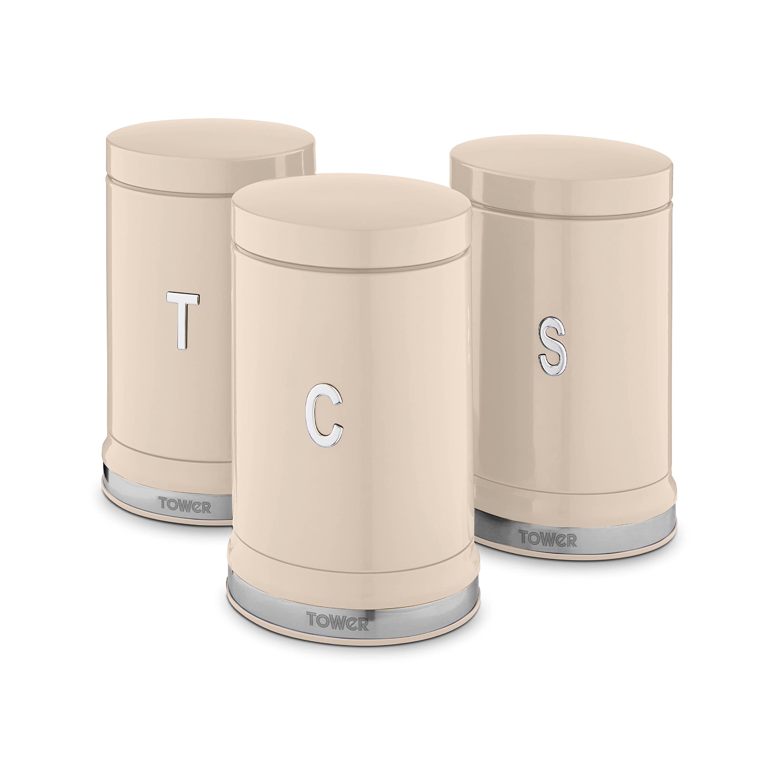 Tower T826171CHA Belle Set of 3 Canisters, Tea/Coffee/Sugar Storage, Chantilly Cream