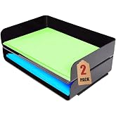 1inTheOffice Stackable Paper Tray, Legal Size Plastic Desk Tray Organizer, Side Load, Black (2 Pack)