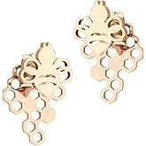 555Jewelry Bumble Bee with Honeycomb Back Drop Earrings for Women, Hypoallergenic Stainless Steel Stud Earrings