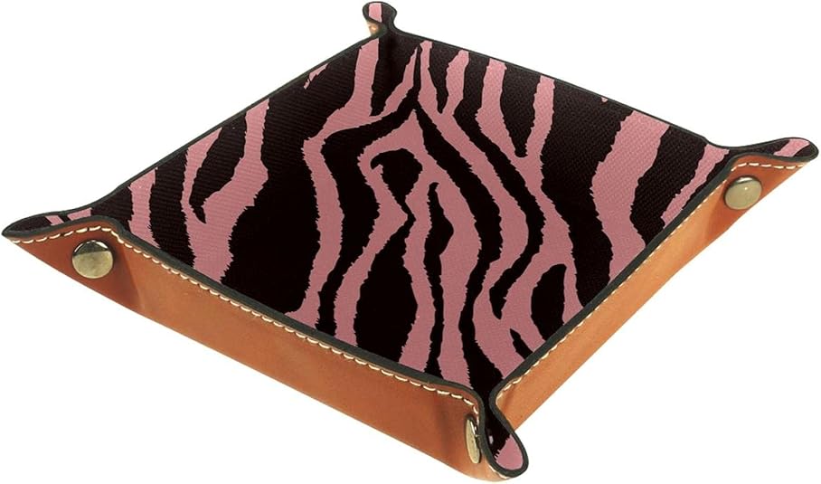Kleine Aufbewahrungsbox,Herren-Valet-Tablett,Zebra-Streifen,Leder