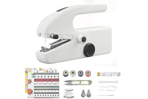 Stoigeld Handheld Sewing Machine for Beginners with 4 Pcs Fabric and 12 Pcs Sewing Tools,Portable Sewing Machine with 2 Power Supply Method, 2 Speed(High-Low Speeds) - White
