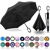 MRTLLOA 40/49/56 Inch Oversize Windproof Inverted Reverse Upside Down Umbrella, Golf Size Rain Umbrella, Double Layer, C-Shaped Handle for Men, Women and Kids