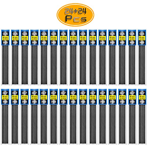Wpxmer 576 Pieces HB Black Lead Refills Mechanical Pencil Refills, 48 Tubes (0.7 mm and 0.5 mm)