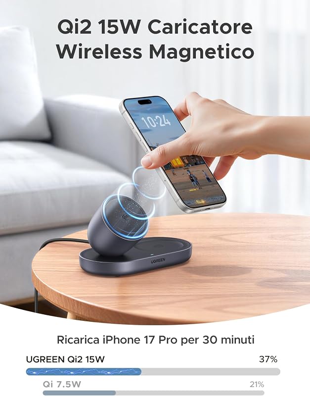Zapix 2 in 1 Caricatore Wireless iPhone Magsafe Qi2 15W (Grigio) — foto 2 di 8