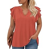 VISLILY Womens-Plus-Size-Summer-Tops Cute Notched V Neck T Shirts Dressy Ruffle Short Sleeve Blouses Trendy Casual Tunics Tee