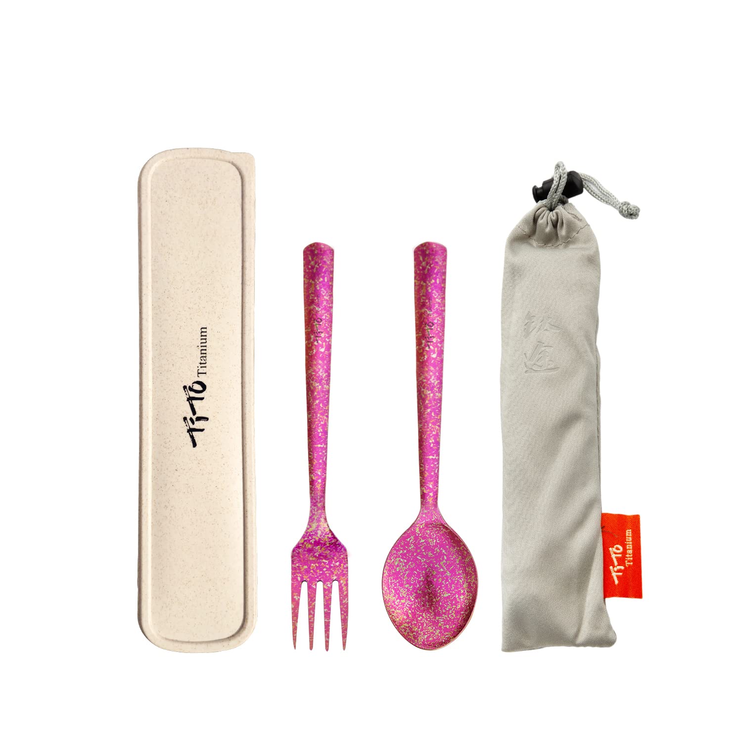 TiTo Titanium Bright Colorful Ultra Lightweight Titanium Camping Utensil Set Eco-Friendly Titanium Spork Spoon for Backpacking Hiking Outdoors (Rose)