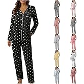 Drymnoc 2 Piece Pajama Set For Women Button Up Long Sleeve Sleepwear Casual Long Sleep Pants Loungewear Soft Two Piece Pj Set