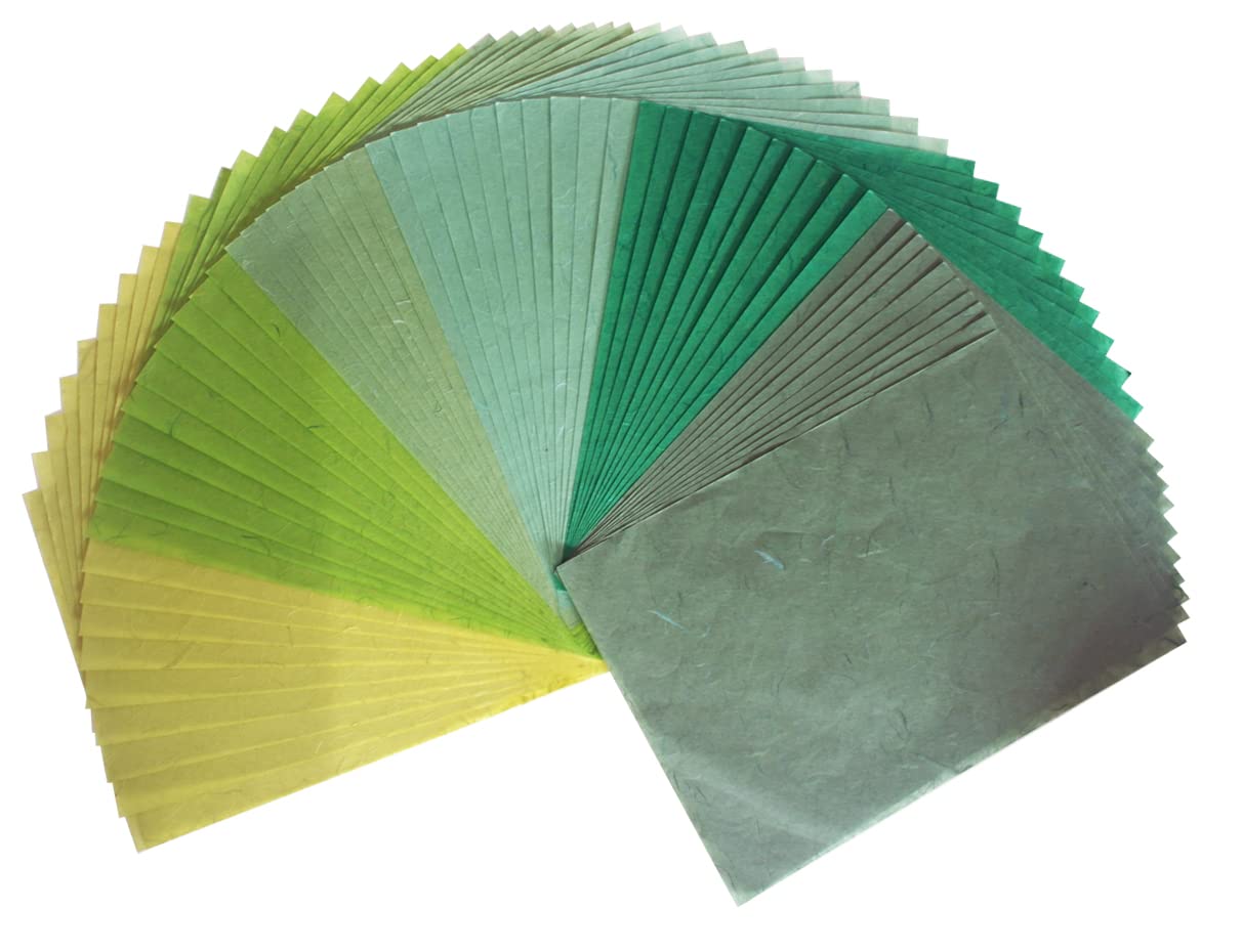 50 Mulberry Paper Sheets Plain Colors Origami Design Craft Hand Made Art Tissue Japan Washi Card Making Decoupage (Green)