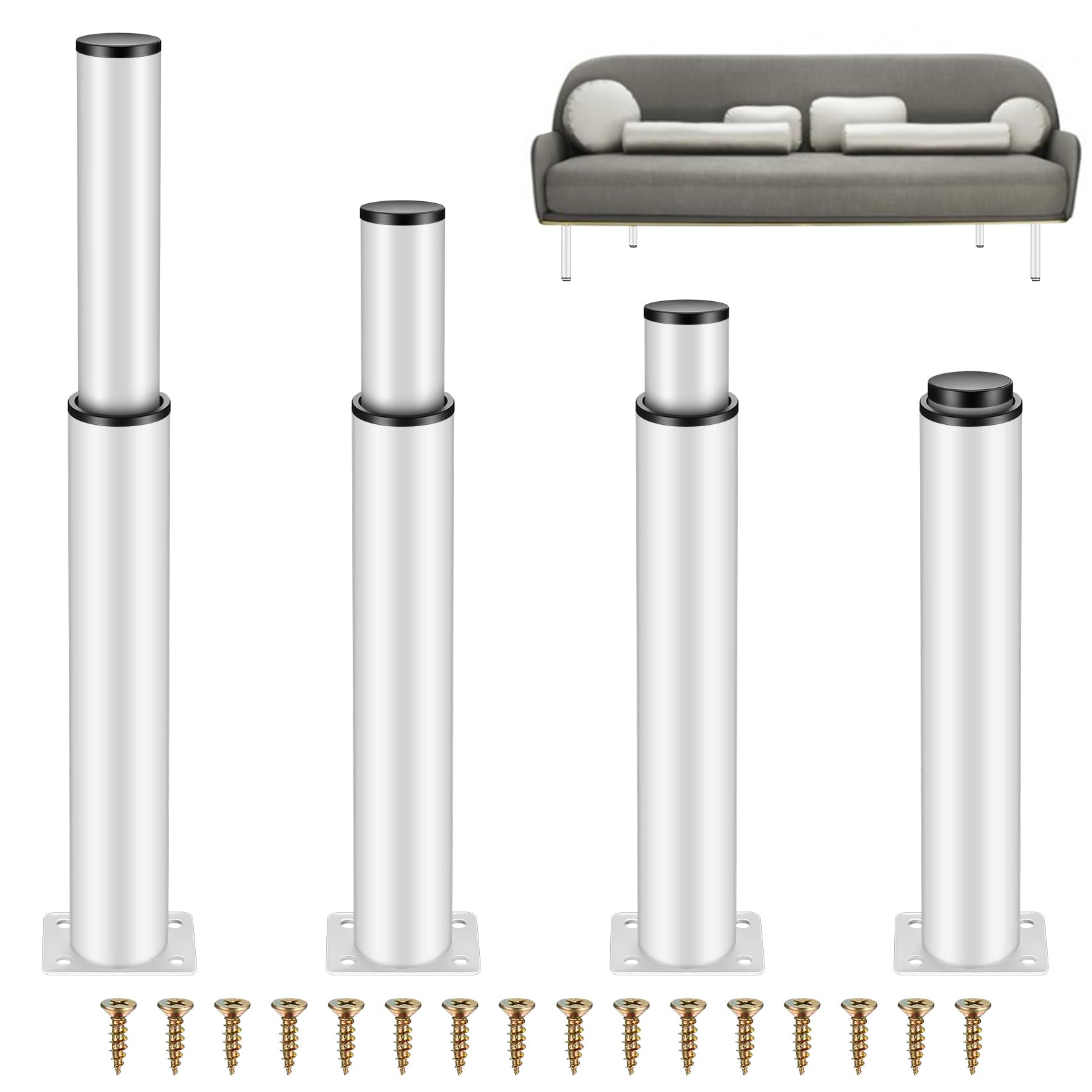 YITYDaMai 4 Pcs Adjustable Furniture Legs, Metal Adjustable 0-170 mm Kitchen Sofa Table Chair Desk Cupboard Cabinets Replacement Legs Feet Support for Cabinet Furniture Office Furniture Sofa - White