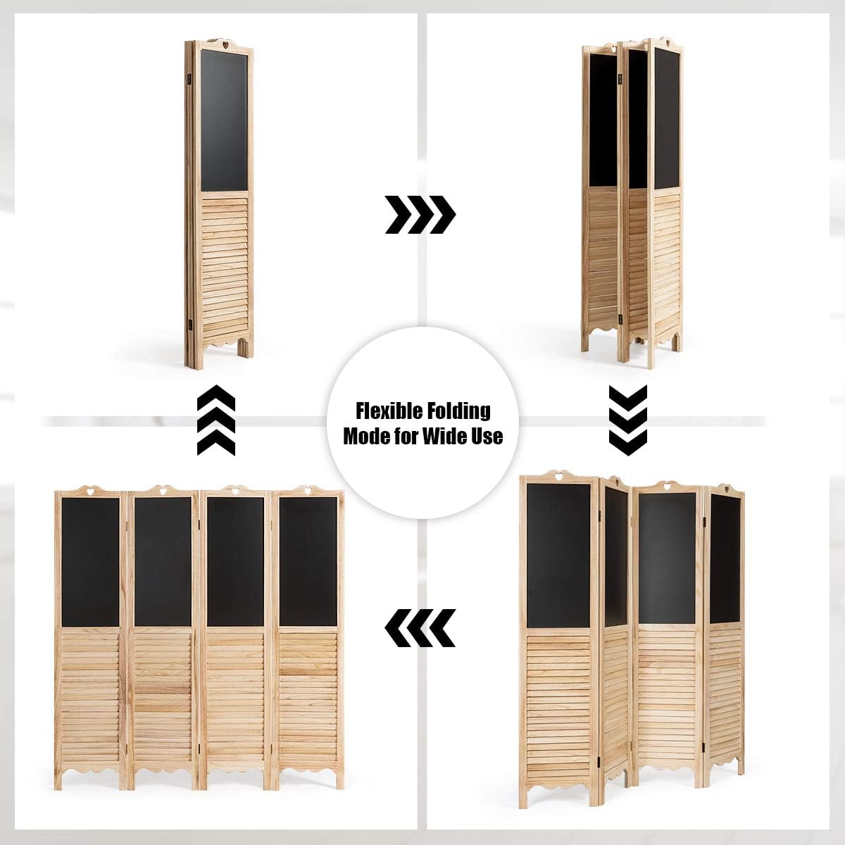 Giantex 5.7 Ft Folding Screen, 4 Panel Screen Room Divider w/Chalkboard Panels, Indoor Room Dividers for Bedroom, Living Room, Office, Restaurant (Natural): Furniture & Decor