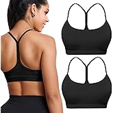 Buauty 2 Packs Sports Bras for Women High Support Large Bust, High Impact Yoga Wireless Padded Bras for Sagging Breasts, Low Back Athletic Workout Strappy Racerback Sports Bra Black and Black XL