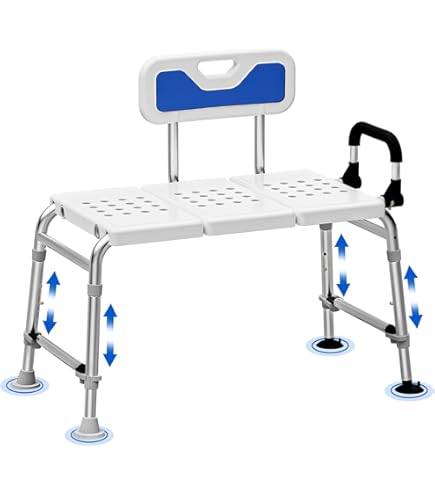 Medline Padded Transfer Bench For Tub & Shower | Adjustable Height, 400 Lb Capacity | Tool-Free Assembly