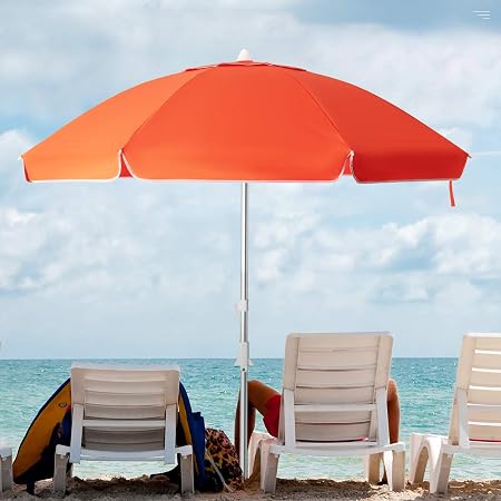 Amazon Com Kitadin 6 5ft Beach Umbrella Portable Outdoor Patio Sun Shelter With Sand Anchor Fiberglass Rib Push Button Tilt And Carry Bag Orange Garden Outdoor