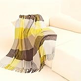 WAMSOFT Wool Plaid Throw Blanket | 55" x 83" Soft Striped Blanket for Couch Sofa Travel Home Decor | 1.9lb