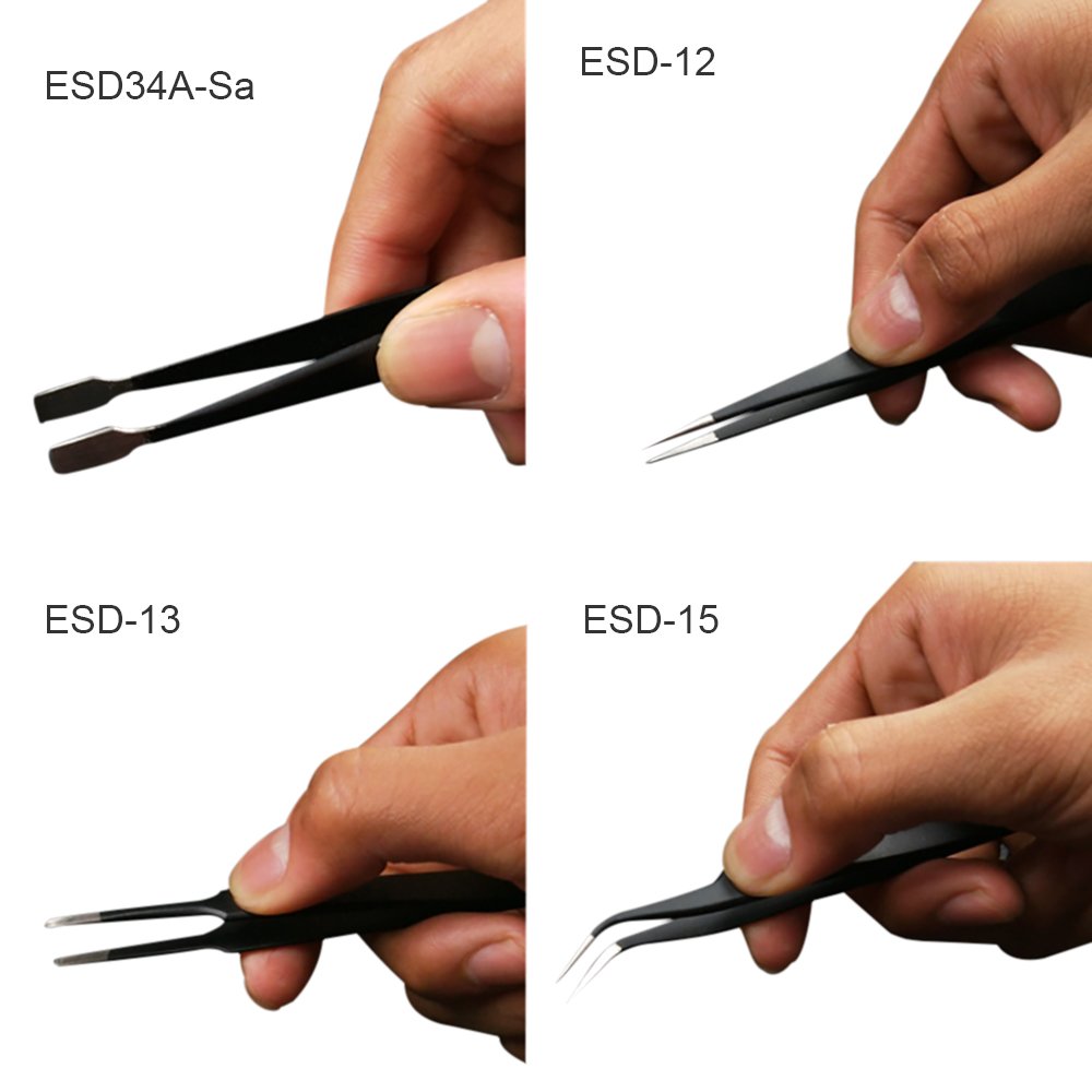 9 Piece ESD Tweezers Tools Kit, Beaulinks Precision Anti-Static Non-Magnetic Tweezers for Beauty,Nail Art,Jewelry-Making Watches,Medical,Electronics, Laboratory Work